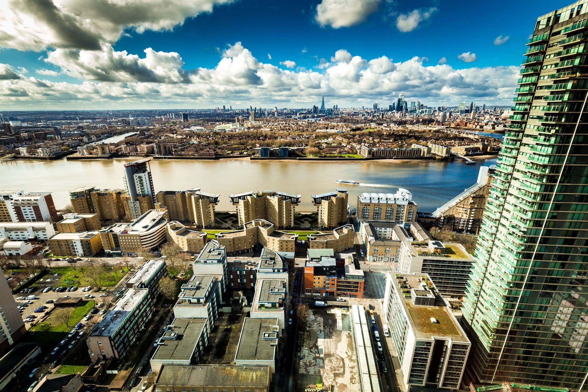 Aerial view of residential architecture in city of London, UK